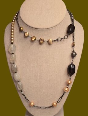 Silpada 925 Sterling Silver Copper Champagne Pearl Smoky Quartz Necklace